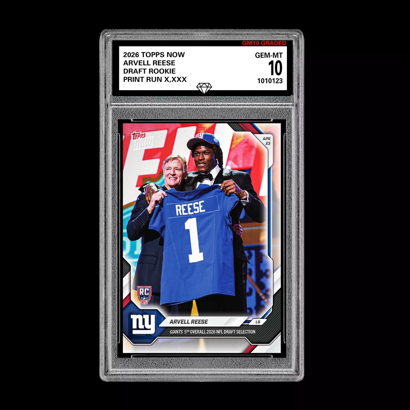 Graded 10 Arvell Reese  2025-26 TOPPS NOW RC Rookie Card Giants NFL Football Football
