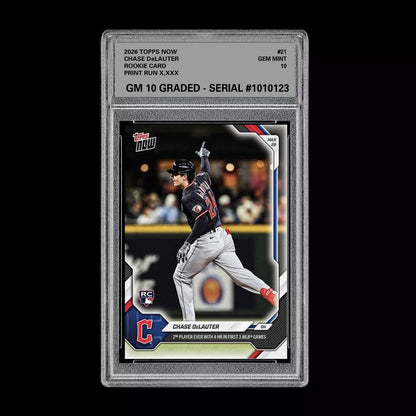 Graded 10 Chase DeLauter Rookie Card 21 2026 Topps NOW Guardians PRESALE Baseball