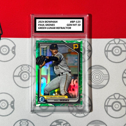 Graded 10 Paul Skenes RC Rookie #BCP-125 2024 Bowman GREEN LUNAR REFRACTOR card Baseball