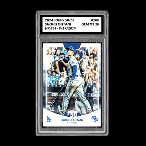 Graded 10 SHOHEI OHTANI HR #50 - 2024 Topps 50/50 Card #100 Dodgers MLB History Baseball