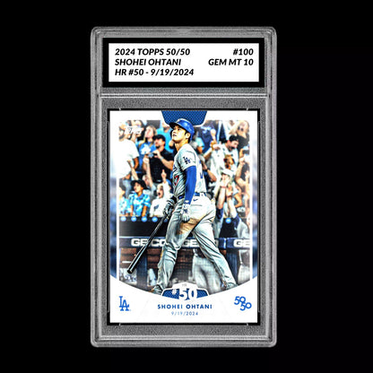 Graded 10 SHOHEI OHTANI HR #50 - 2024 Topps 50/50 Card #100 Dodgers MLB History Baseball
