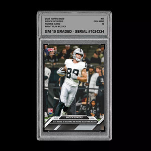 Graded 10 Brock Bowers RC #17 2024 Topps Now Rookie TE Receiving Record Football