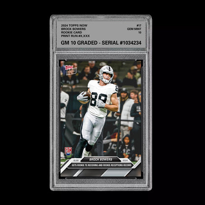 Graded 10 Brock Bowers RC #17 2024 Topps Now Rookie TE Receiving Record Football