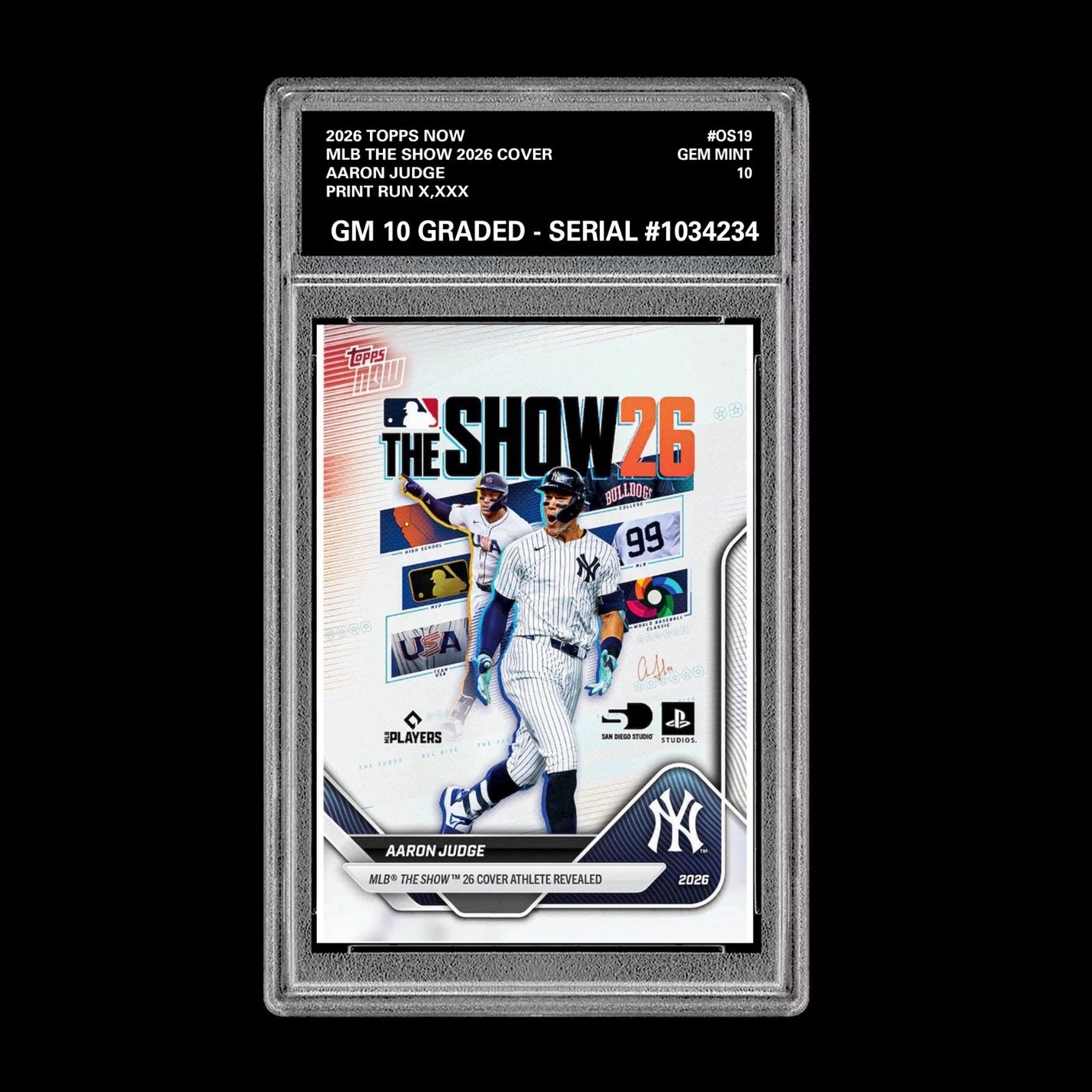 Graded 10 Aaron Judge #OS19 2026 Topps Now MLB The Show Cover Yankees  Football