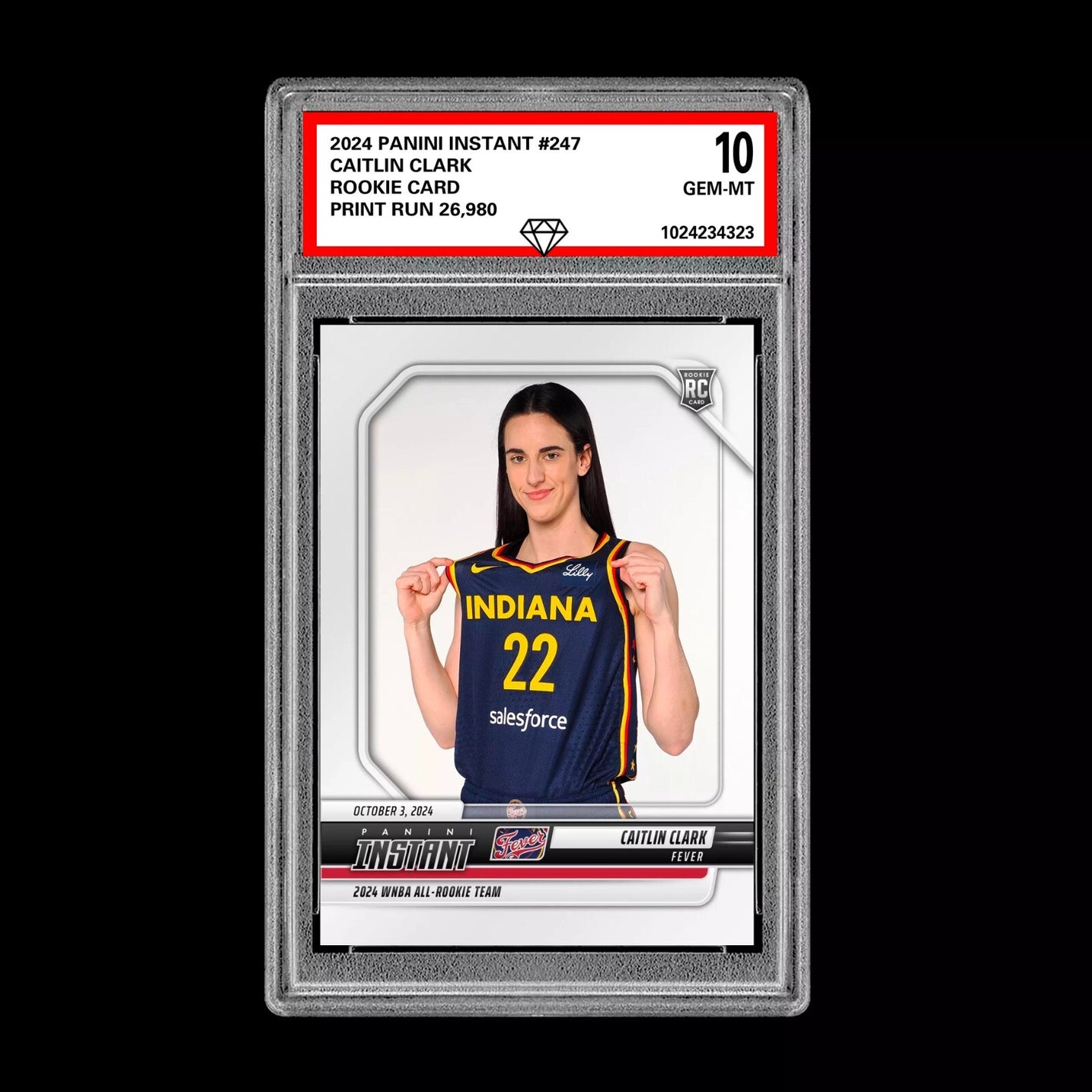 Graded 10 CAITLIN CLARK All Rookie Team 2024 Panini Instant #247 WNBA RC Card Basketball