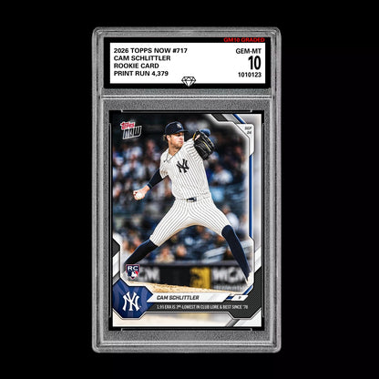 Graded 10 Cam Schlittler 2026 Topps NOW #717 Yankees Rookie Card PRESALE Baseball