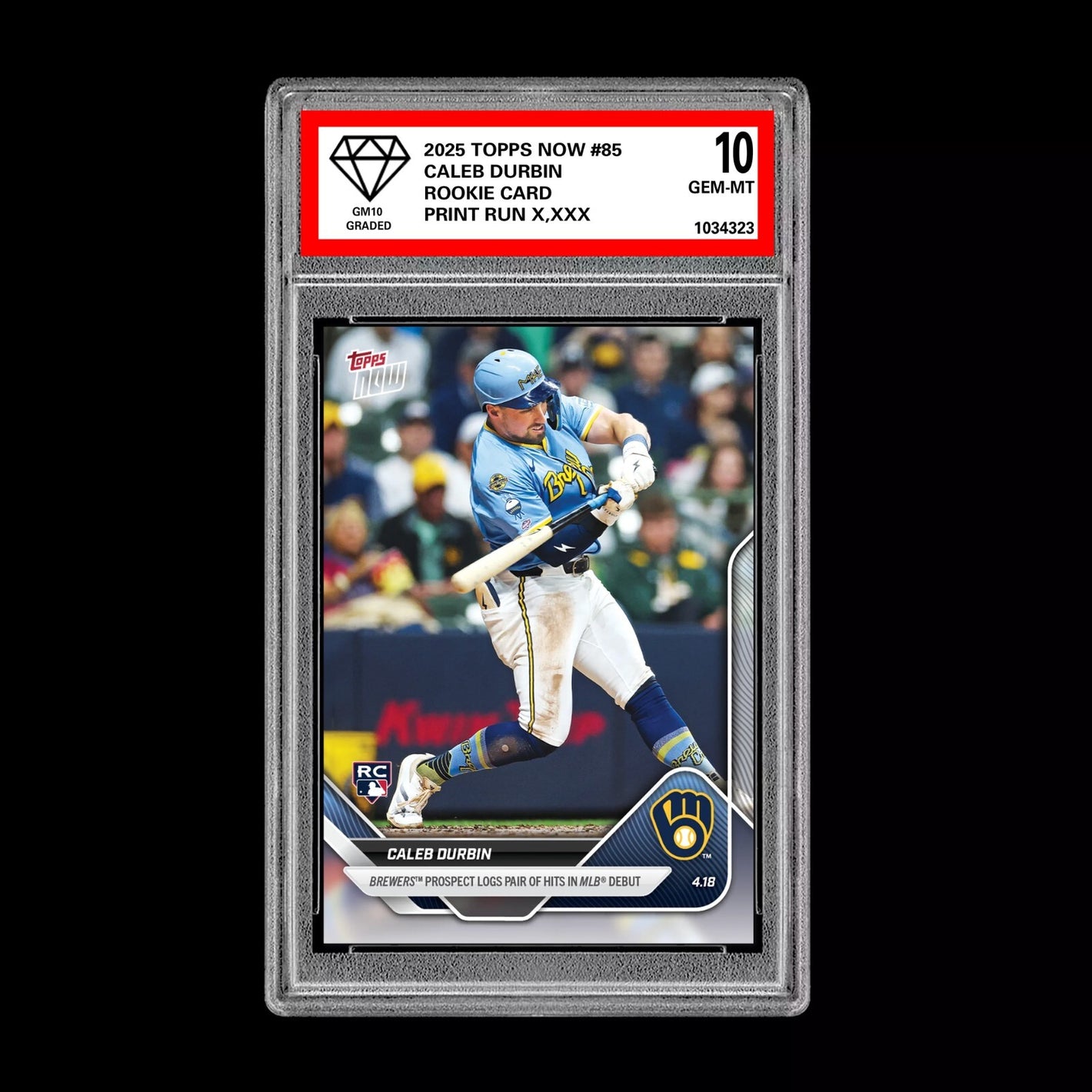 Graded 10 Caleb Durbin RC Brewers Debut 2025 Topps NOW Rookie Card 85  Baseball