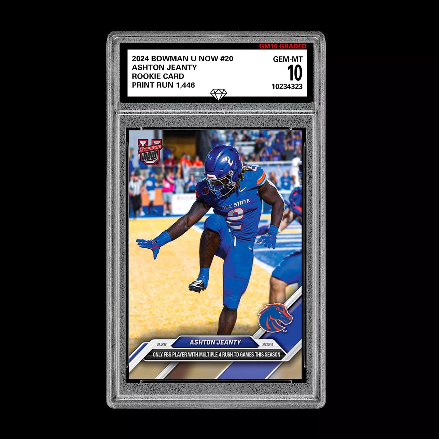 Graded 10 Ashton Jeanty RC 2024 Bowman U Now Heisman Card 20 Boise State Rookie Football