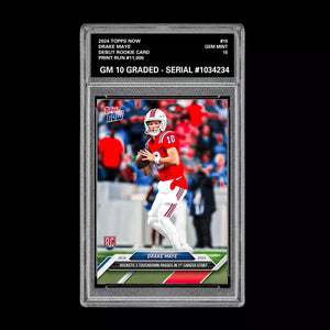 Graded 10 Drake Maye RC Rookie 2024 NFL Draft TOPPS NOW #10 Patriots 1st Start Football