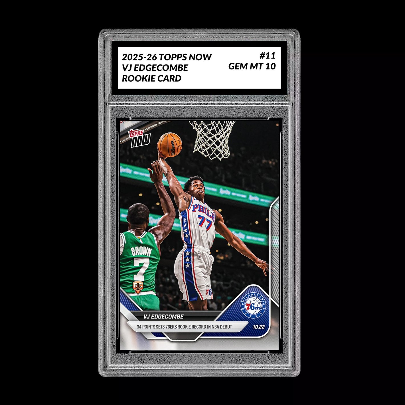 Graded 10 VJ Edgecombe RC Rookie Card 2025-26 TOPPS NOW #19 Basketball  Basketball