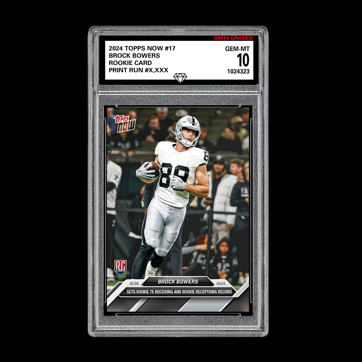 Graded 10 Brock Bowers RC #17 2024 Topps Now Rookie TE Receiving Record Football