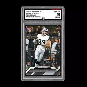 Graded 10 Brock Bowers RC #17 2024 Topps Now Rookie TE Receiving Record Football