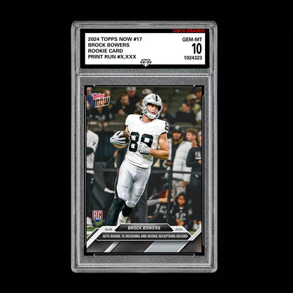 Graded 10 Brock Bowers RC #17 2024 Topps Now Rookie TE Receiving Record Football