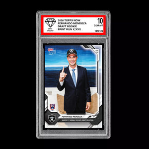 Graded 10 Fernando Mendoza  2025-26 TOPPS NOW RC Rookie Card Raiders Draft Football