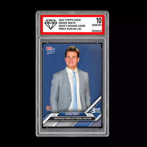 Graded 10 Drake Maye RC Rookie 2024 NFL Draft TOPPS NOW #D-3 3rd Pick Patriots Football