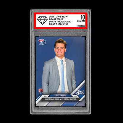 Graded 10 Drake Maye RC Rookie 2024 NFL Draft TOPPS NOW #D-3 3rd Pick Patriots Football