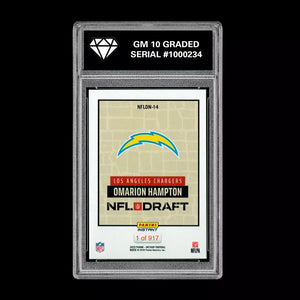 Graded 10 Omarion Hampton - 2025 Panini Instant #14 RC Rookie LA Chargers Football
