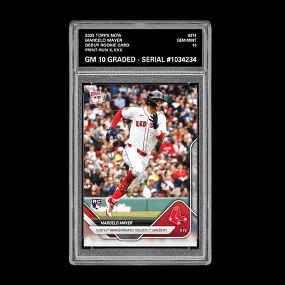 Graded 10 MARCELO MAYER 1st MLB HIT 2025 Topps Now #214 RC Rookie DEBUT  Baseball