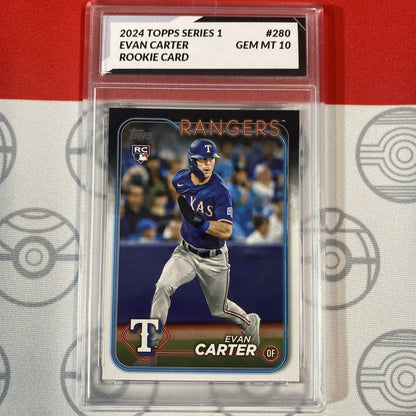 Graded 10 Evan Carter Texas Rangers 2024 RC Topps Rookie Card #280 10 Gem Mint Baseball