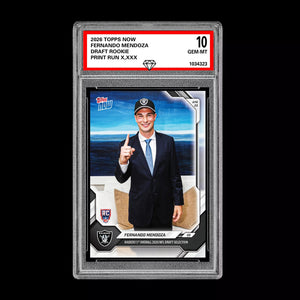 Graded 10 Fernando Mendoza  2025-26 TOPPS NOW RC Rookie Card Raiders Draft Football