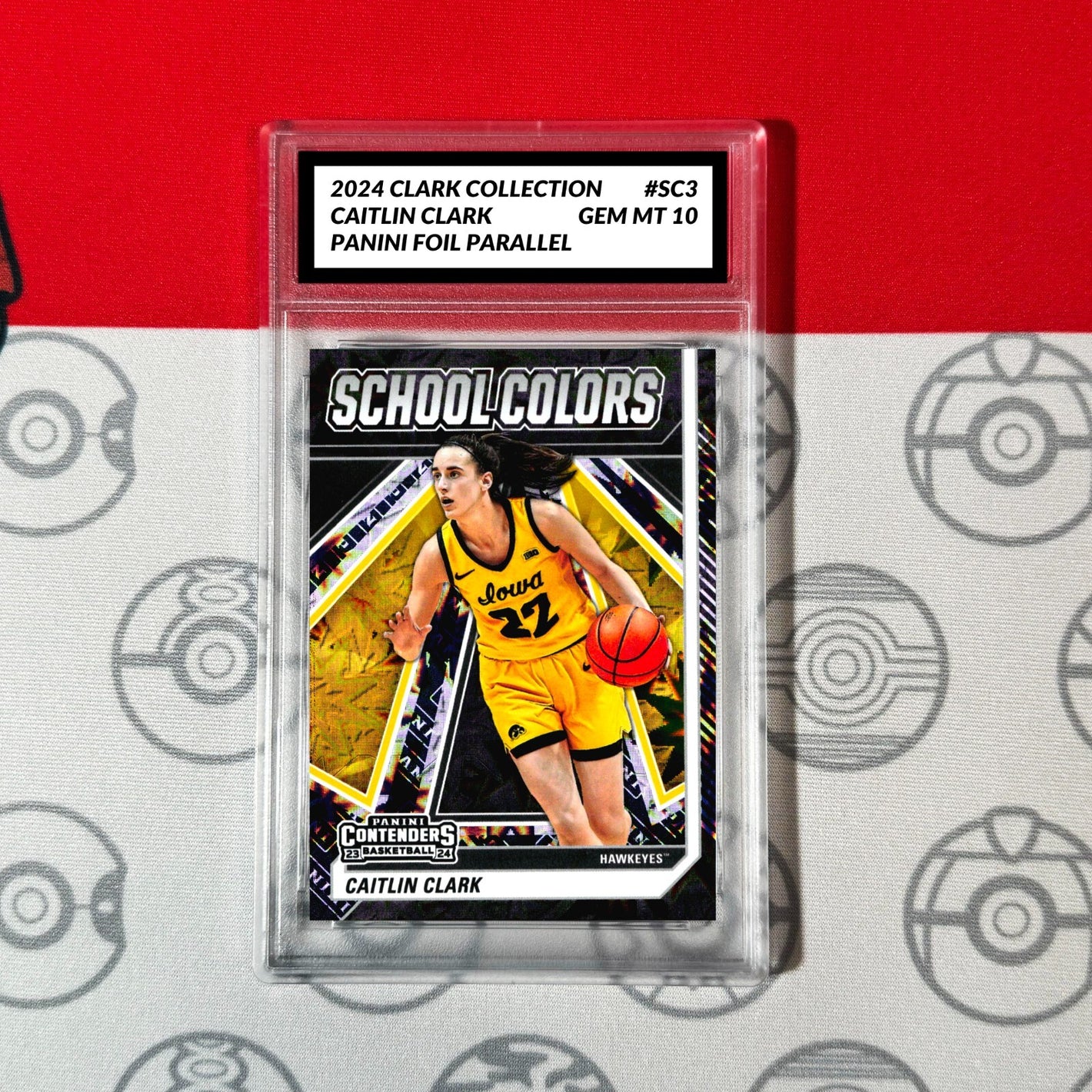 Graded 10 Caitlin Clark RC Panini Parallel Foil Card #SC3 2024 SCHOOL COLORS Basketball
