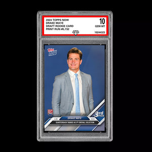 Graded 10 Drake Maye RC Rookie 2024 NFL Draft TOPPS NOW #D-3 3rd Pick Patriots Football