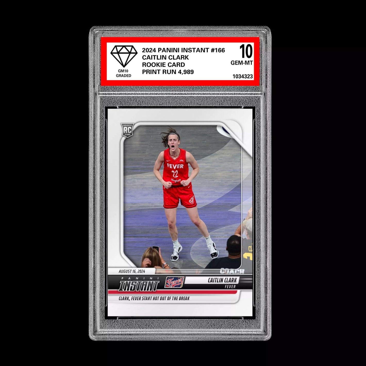 Graded 10 CAITLIN CLARK #166 RC Rookie Card 2024 Panini Instant Indiana Fever Basketball