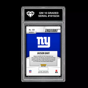 Graded 10 Jaxson Dart RC ROOKIE SP 2025 Panini Instant NFL #105 NY Giants QB Football