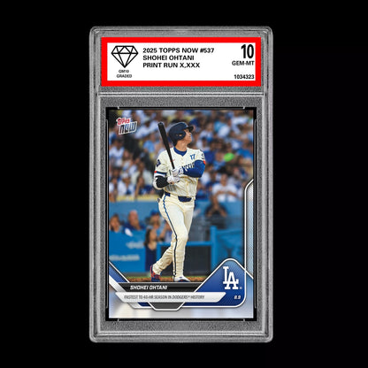 Graded 10 Shohei Ohtani - 2025 Topps Now #537 Los Angeles Dodgers Fastest 40 HR Baseball