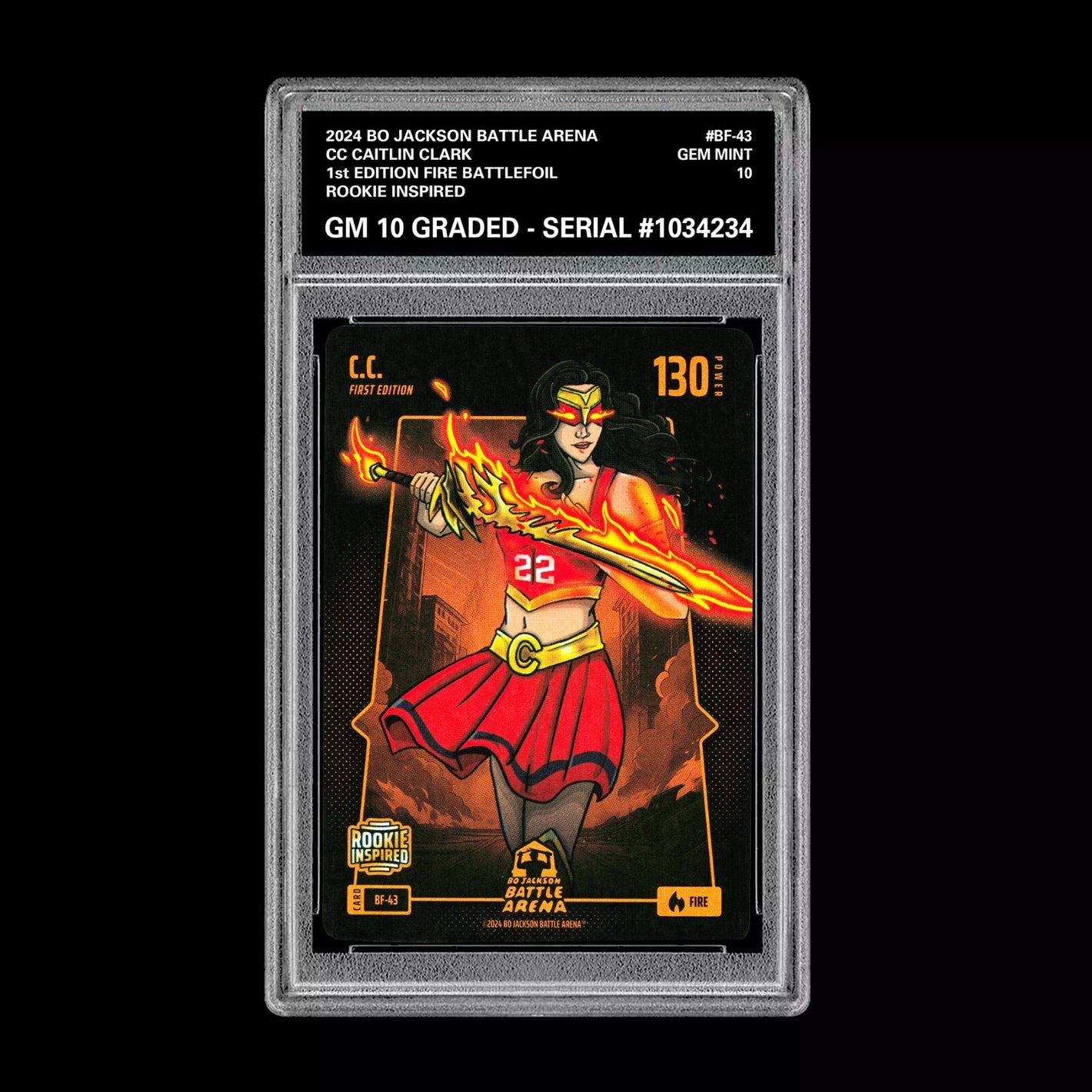 Caitlin Clark CC Graded 10 Rookie Fire BATTLEFOIL BF-43 Bo Jackson Battle Arena Basketball