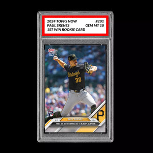 Graded 10 Paul Skenes #201 1st MLB WIN 2024 Topps Now RC Rookie Card Pirates Baseball