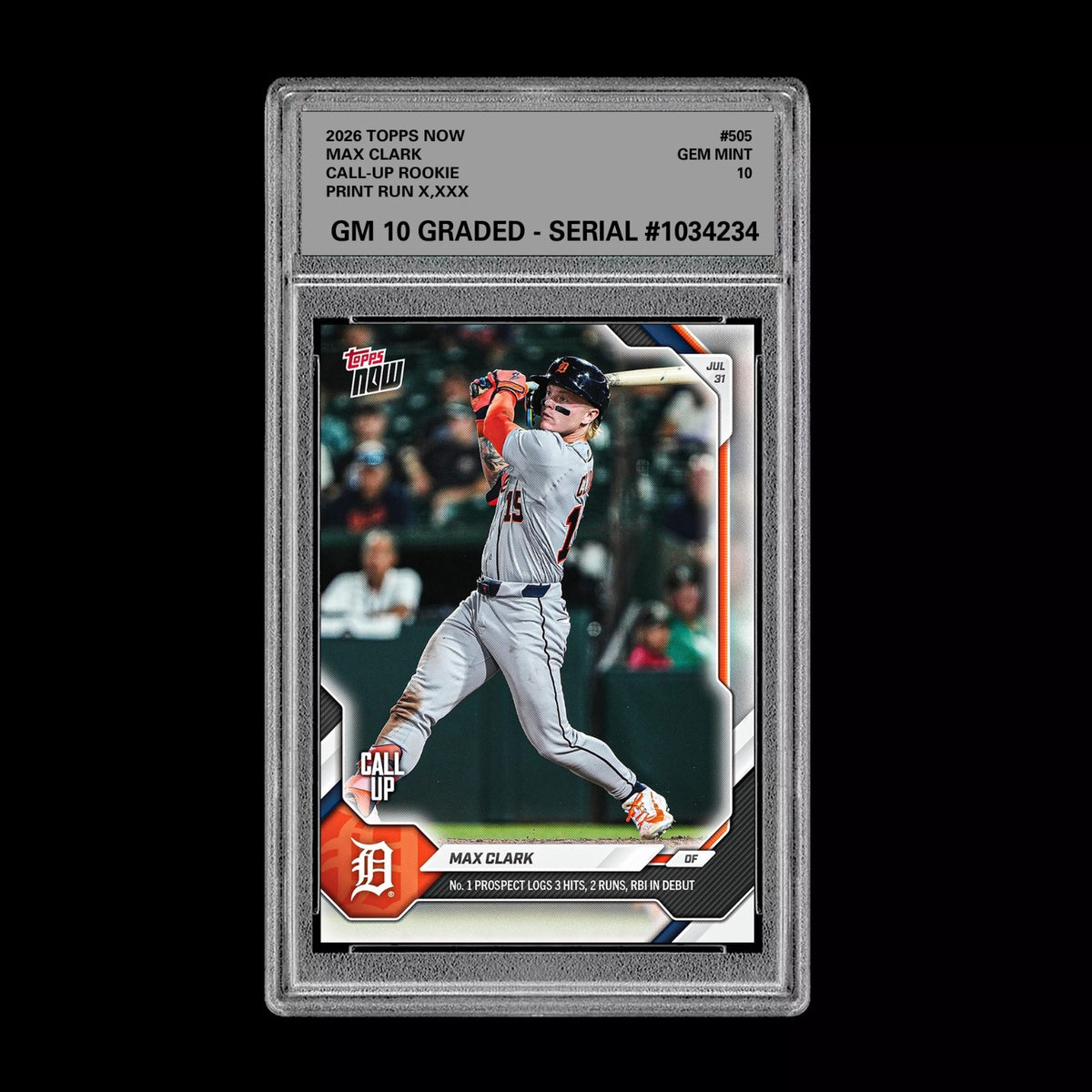 Graded 10 2026 Topps Now Max Clark Call Up Rookie Card  RC #505 Tigers PRESALE Baseball