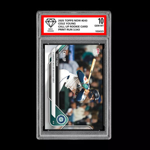 Graded 10 Cole Young 2025 Topps Now #243 RC Rookie CALL UP Seattle Mariners Baseball