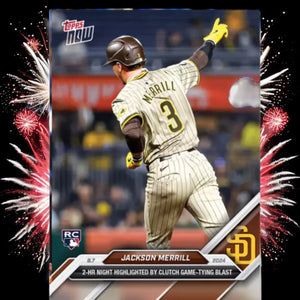 Graded 10 Jackson Merrill 530 Rookie RC 2 HR 2024 TOPPS NOW San Diego Padres Baseball