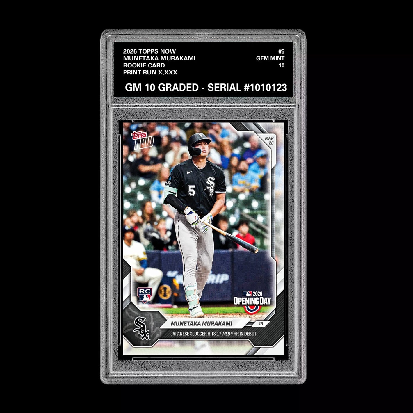 Graded 10 Munstaka Murakami RC Rookie #5 2026 Topps Now MLB Opening Day  Baseball