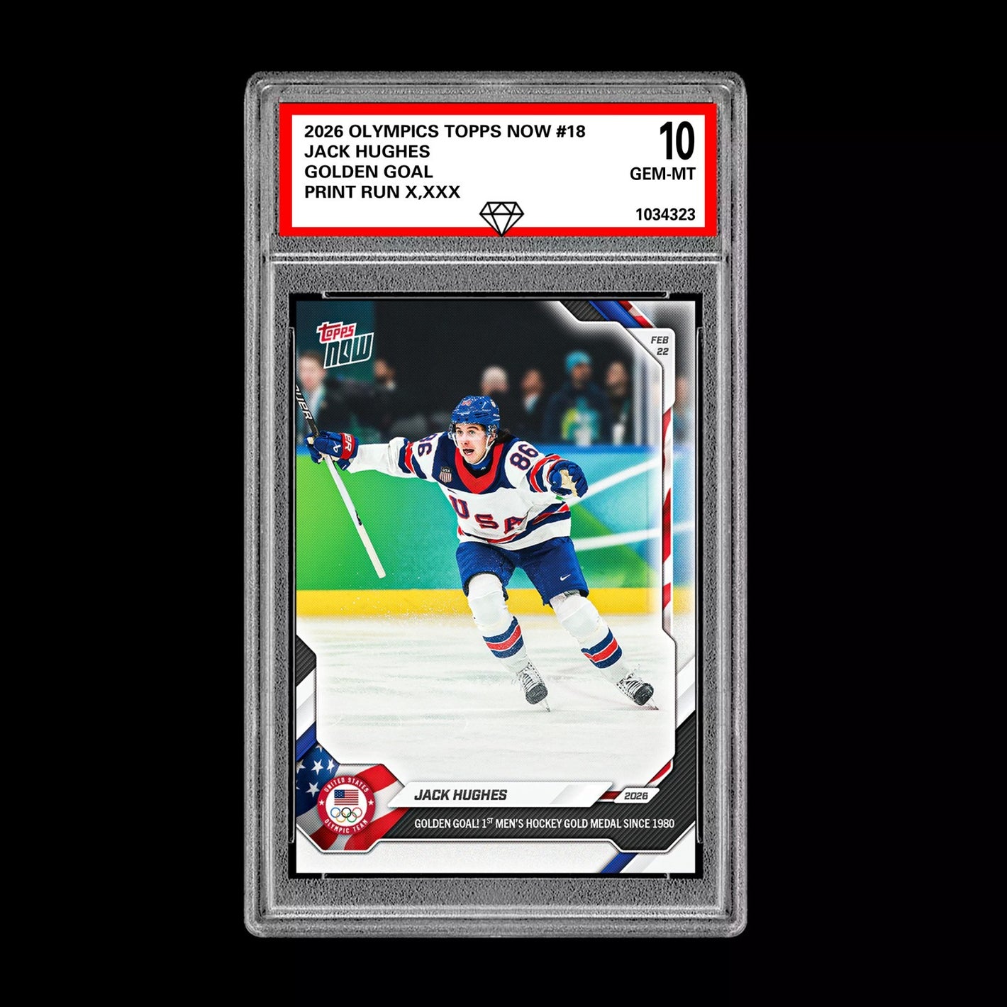 Graded 10 Jack Hughes 2026 Olympics Topps NOW Card 18 Golden Goal Presale Ice Hockey