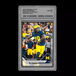 Graded 10 Bryce Underwood 2025 Bowman U Now Football #1 Michigan RC  Football