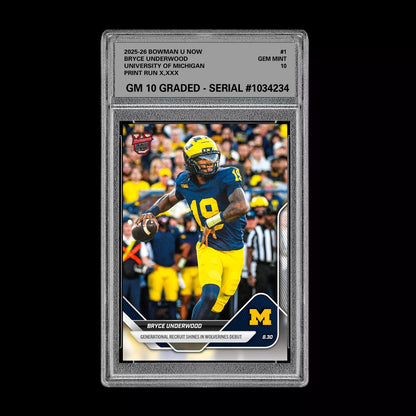 Graded 10 Bryce Underwood 2025 Bowman U Now Football #1 Michigan RC  Football