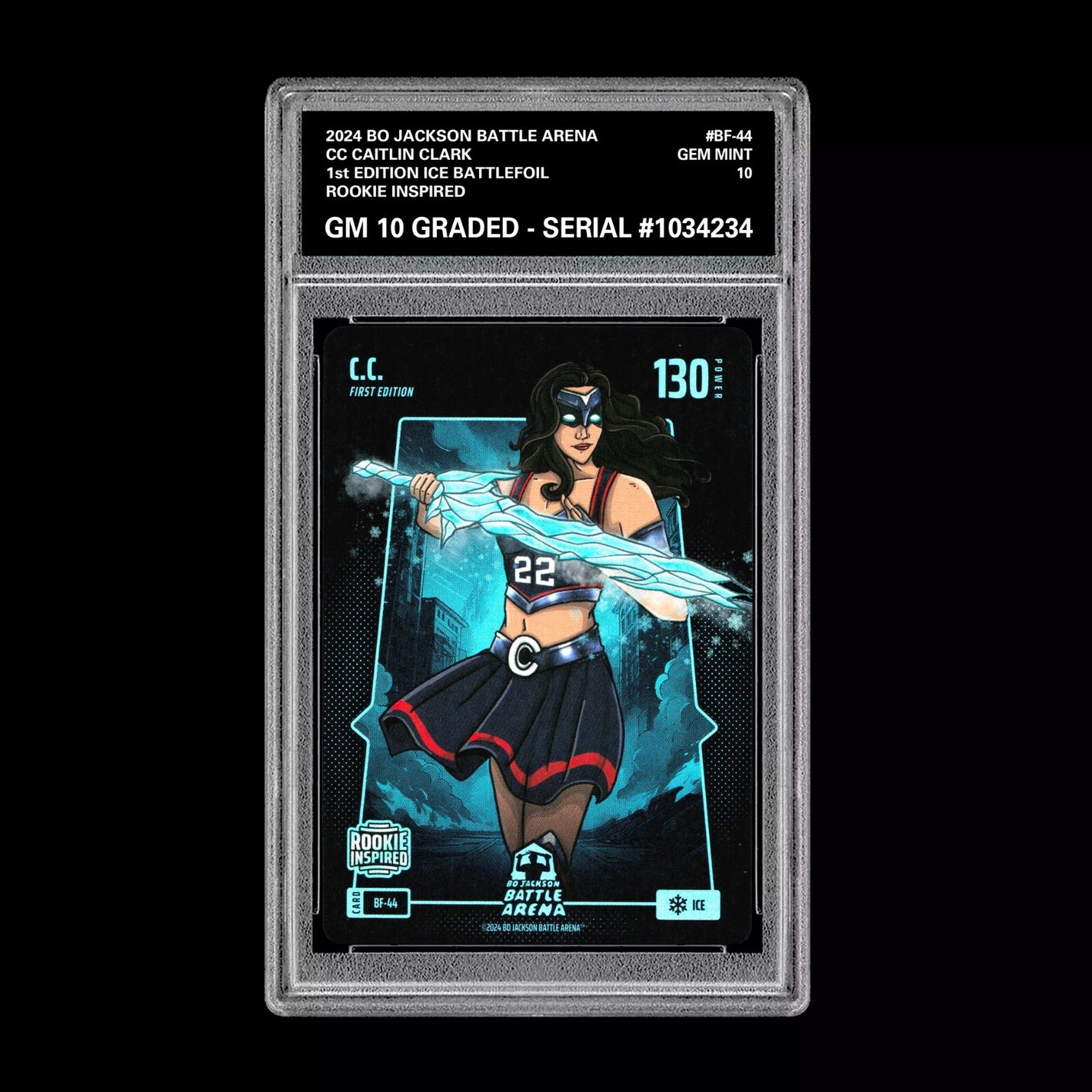 Caitlin Clark CC Graded 10 Rookie Ice BATTLEFOIL BF-44 Bo Jackson Battle Arena Basketball
