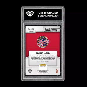 Graded 10 CAITLIN CLARK #191 RC ROOKIE Card 2024 Panini Instant Indiana Fever Basketball