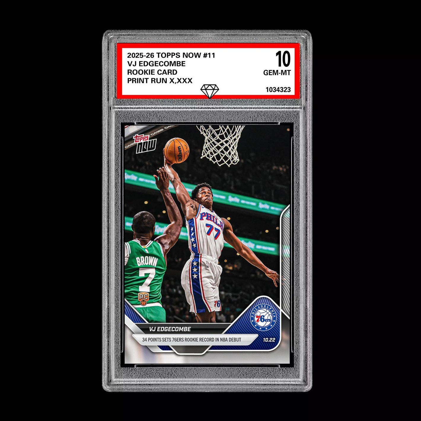 Graded 10 VJ Edgecombe RC Rookie Card 2025-26 TOPPS NOW #19 Basketball  Basketball