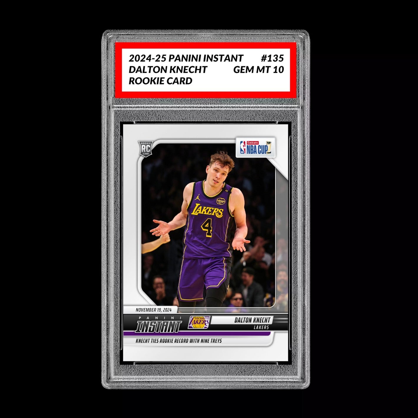 Graded 10 Dalton Knecht #135 LA Lakers Rookie RC 2024 Panini Instant NBA Basketball