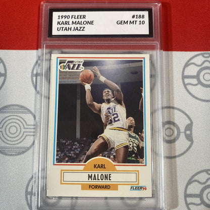 Graded 10 1990 Fleer Karl Malone Card #188 MINT Mailman Jazz HOF GEM MINT Basketball