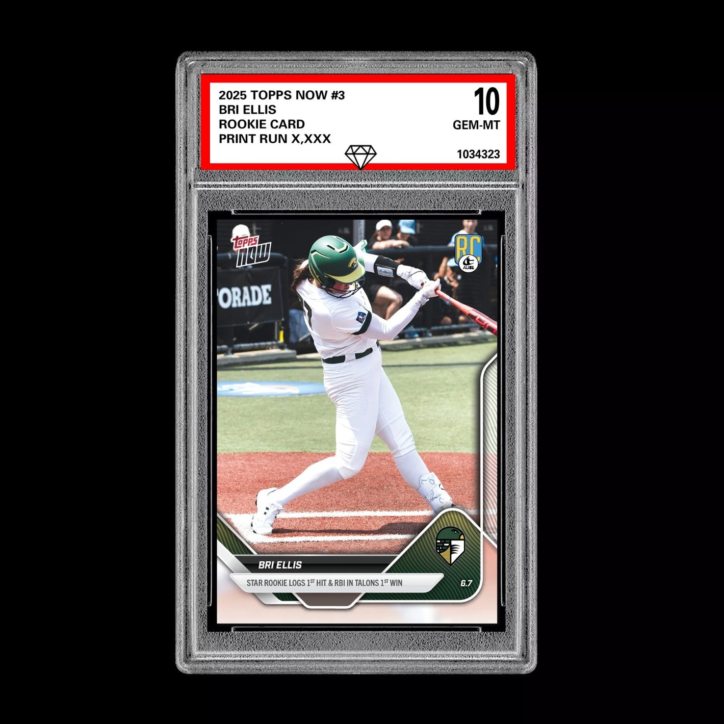 Graded 10 Bri Ellis - 2025 TOPPS NOW #3 RC Rookie Card AUSL Talons Baseball