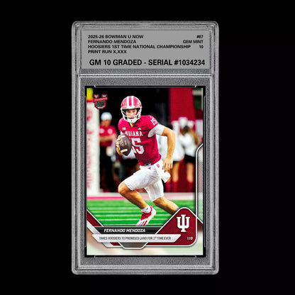 Graded 10 Fernando Mendoza #67 Indiana Hoosiers  2025-26 Bowman U NOW  Football