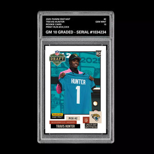 Graded 10 Travis Hunter 2025 Panini Instant Draft Night #2 RC Rookie JAGUARS  Football
