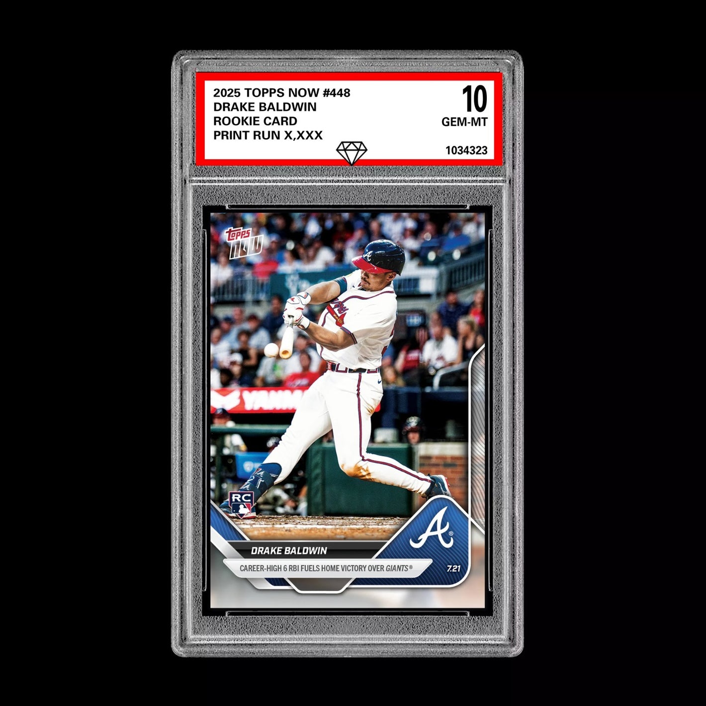 Graded 10 Drake Baldwin 2025 Topps Now #448 RC Rookie Atlanta Braves  Baseball