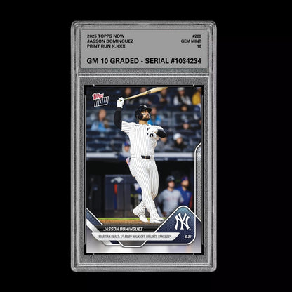 Graded 10 Jasson Dominguez 1st MLB Walk-Off 2025 MLB Topps NOW Card #200  Baseball