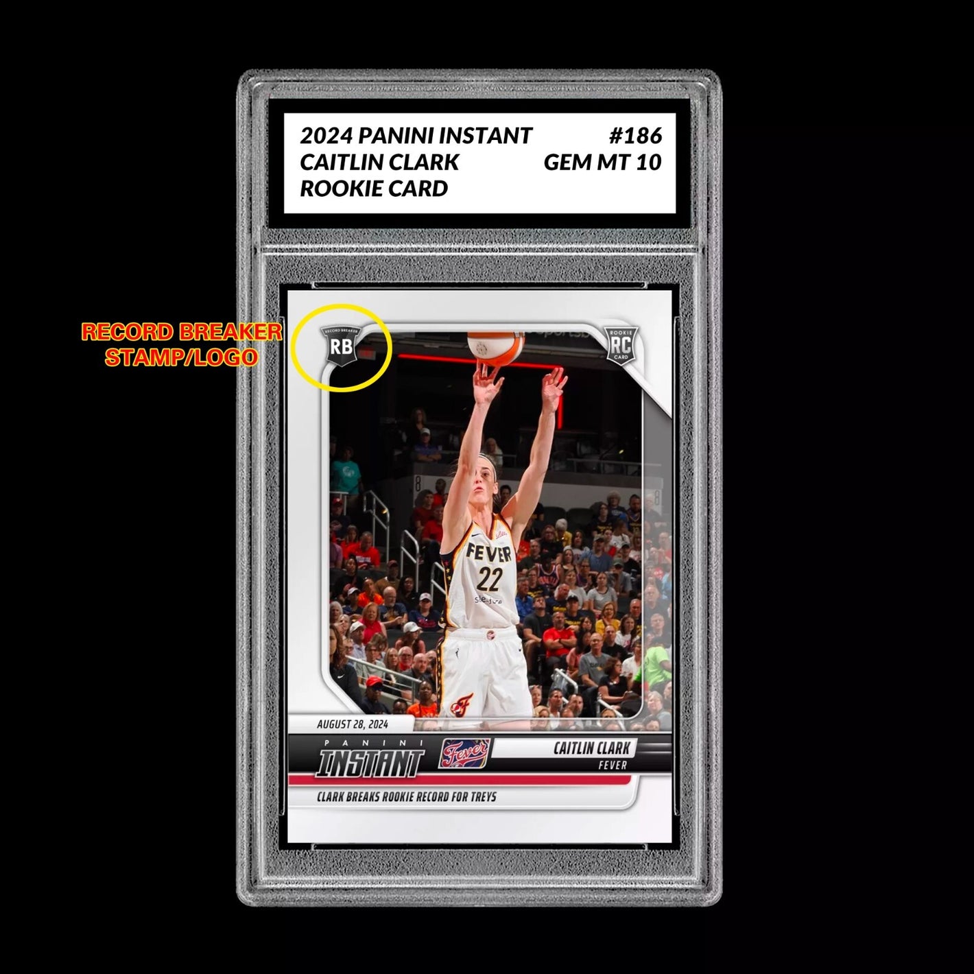 Graded 10 CAITLIN CLARK #186 RC ROOKIE Card 2024 Panini Instant Indiana Fever Basketball