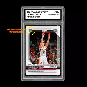 Graded 10 CAITLIN CLARK #186 RC ROOKIE Card 2024 Panini Instant Indiana Fever Basketball